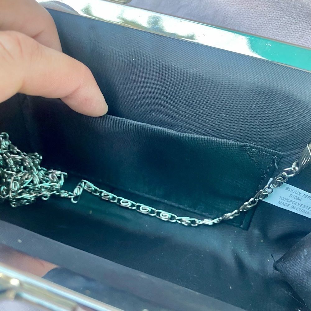 Black Evening Bag Purse Small Clutch Chain Strap - Picture 6 of 10